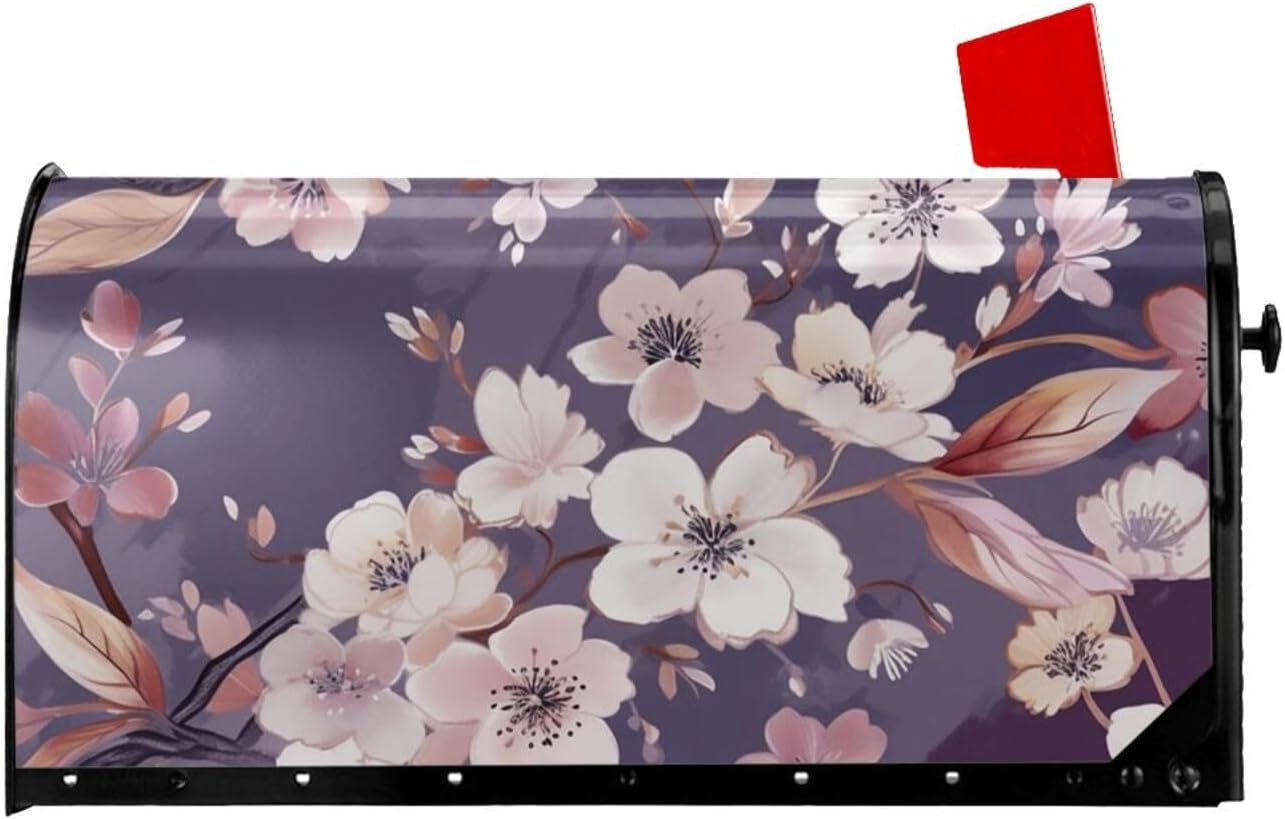 Mailbox Cover Mailbox Wraps Post Letter Box Cover Flowers on Purple Background Mailbox Post Cover for Garden Yard Decor 25.5x21 in
