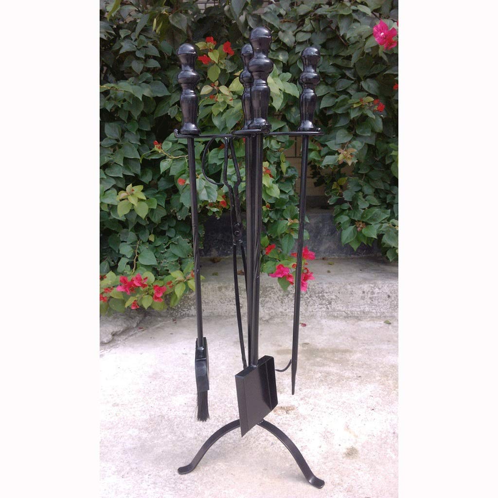 Set Attrezzi per Camino 5 Pezzi Set Attrezzi per Camino Pozzo del Fuoco in Ferro Battuto Pozzo del Camino Attizzatoio Stufa A Legna Pinze per Ceppi Kit di Attrezzi con Manici Set Attrezzi Moderni per
