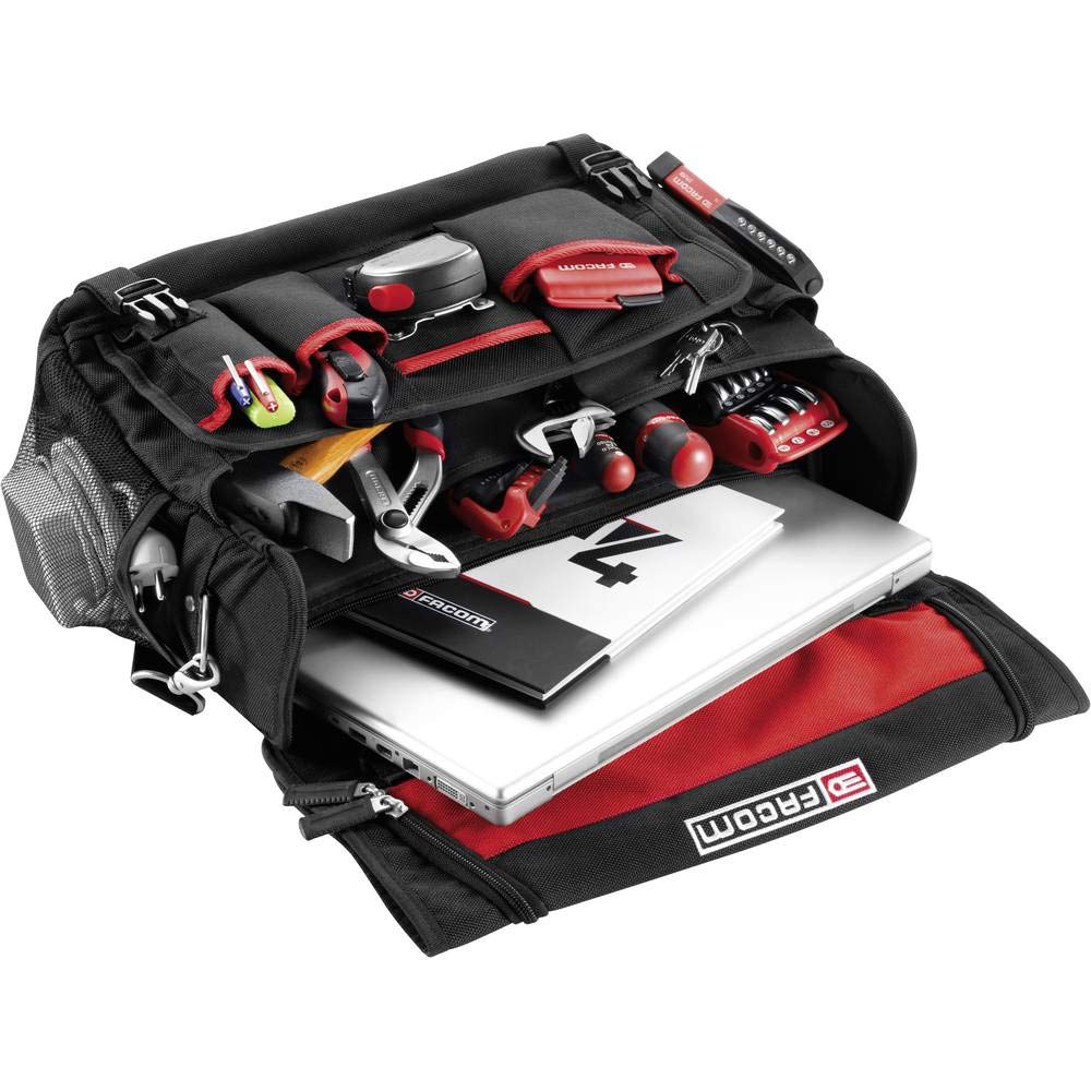 FACOM Maletín para Ordenador Portátil 15'', Bolsa Textil 2 en 1 con 14 Bolsillos, Correas para Herramientas, Acceso Rápido, Tejido Resistente 1200D, Carga Máx. 7kg, BS.TLBPB