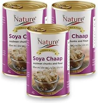 Dr.Nature Soya Chaap Soybean Chunks and Flour 850g Flavor Pack of 3 (850g Each) | Authentic Punjab Taste, Ready to Eat Canned Soya Chaap, Perfect for Indian Cuisine Cravings!