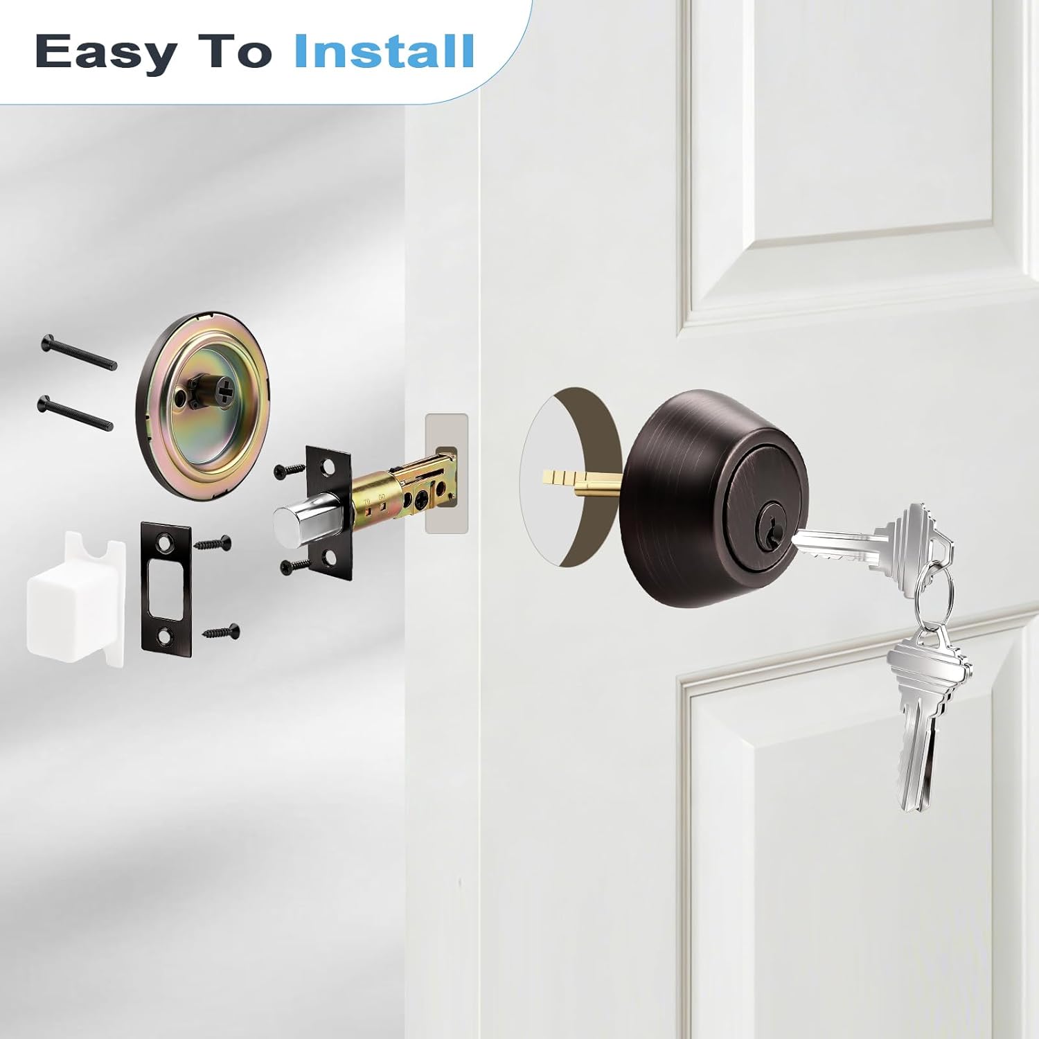 1 Pack Single Cylinder Deadbolts Oil Rubbed Bronze, Front Door Deadbolt with Keys, Interior & Exterior Door Hardware (for Entrance Lock and Front Gate)