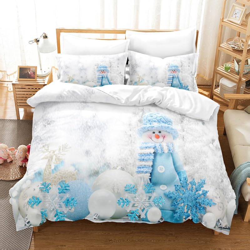 Funda nórdica para cama 90 de microfibra blanca con diseño de muñeco de nieve 155x220cm