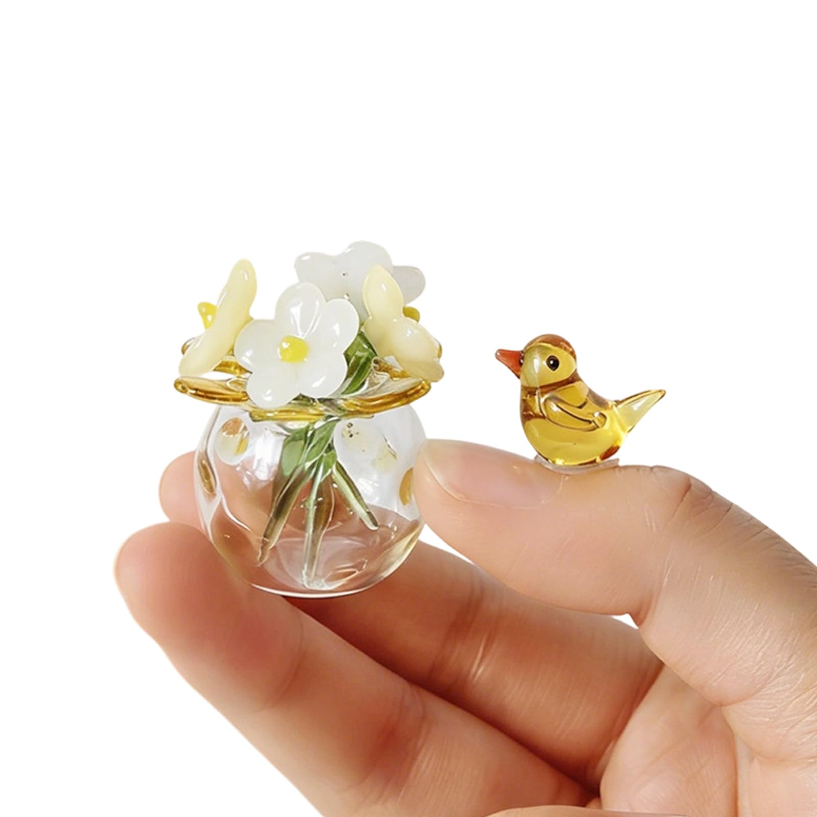 OOLA.DETAL Crystal Bird Forget I Not Flower Figurines,Glass Bouquet Flower Collectibles Table Decoration Centerpieces