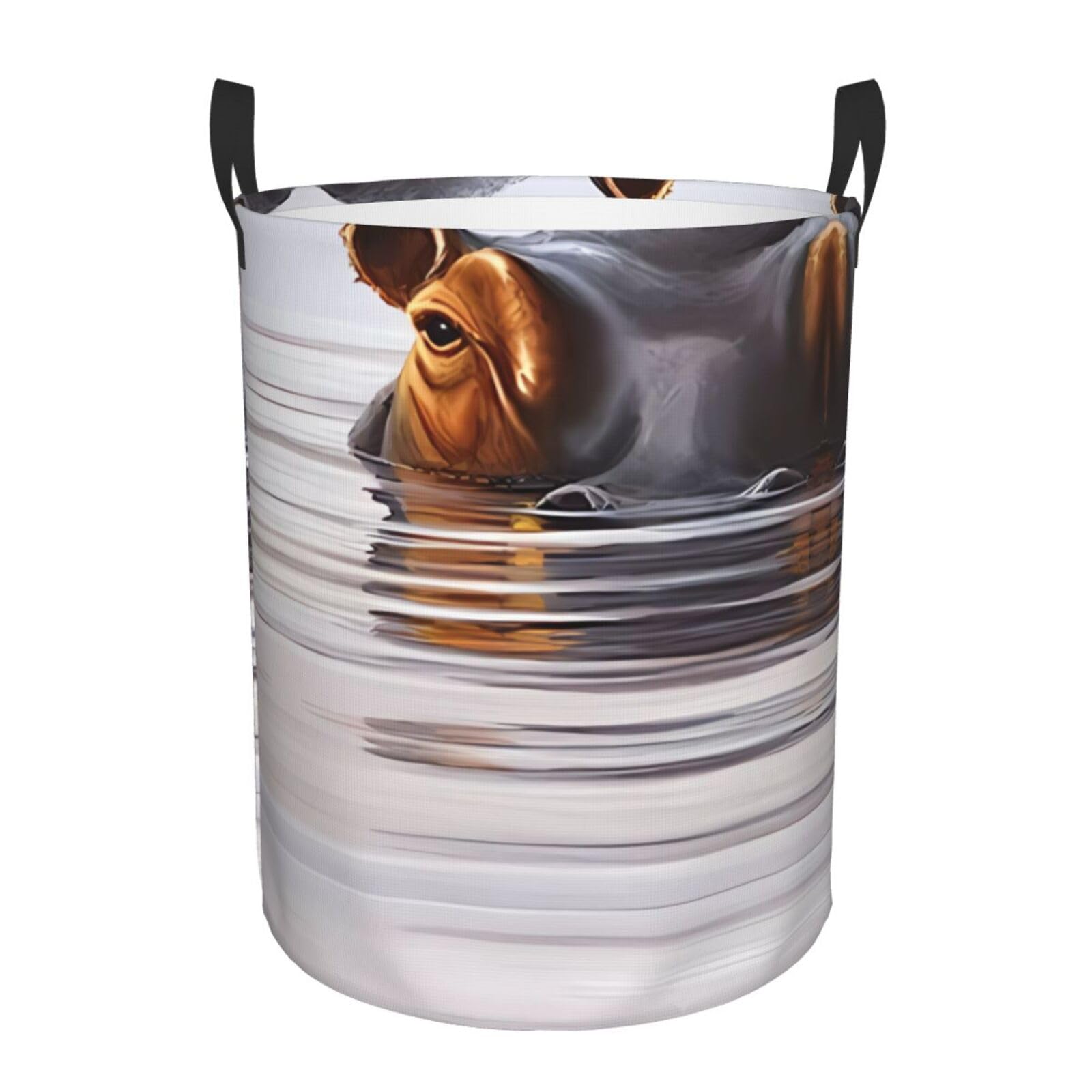 M Circular Hamper Hippo Print for Dirty Clothes