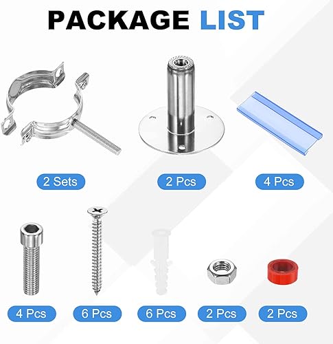 Miniatura 3 de HARFINGTON 2 Set Wall Mount Ceiling Mount Pipe Supports 304 Stainless Steel Adjustable Pipe Bracket Clamp with Screws for OD Pipe 2"-2.2" (51-57mm)