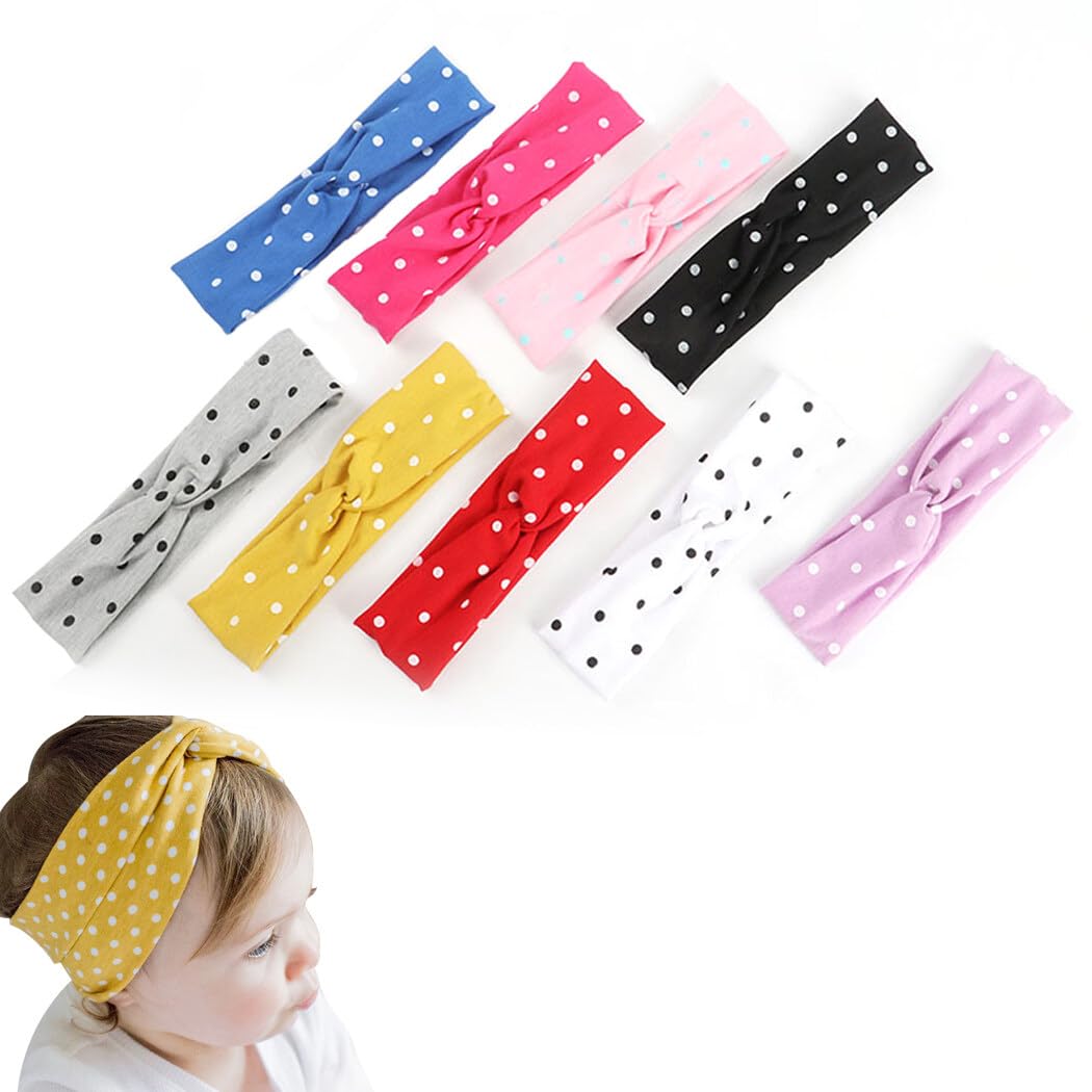 Juego de 8 diademas de algodón para bebé, adorables patrones de puntos entrecruzados, moda