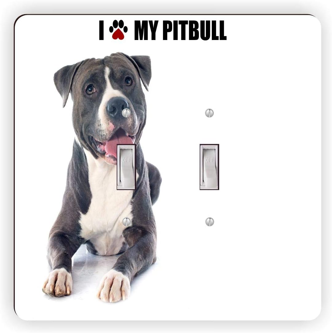 Paw Print I Love my - Pitbull - Black -Light Switch Plate Cover - Double GFI Double Rocker - Two Gang Switch Plate Cover Switch Plate Cover