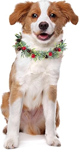 Collar de Navidad para perro, atuendo de flores, corona, lazo de Navidad, bayas y avellanas, collar para mascotas, accesorios de vacaciones para
