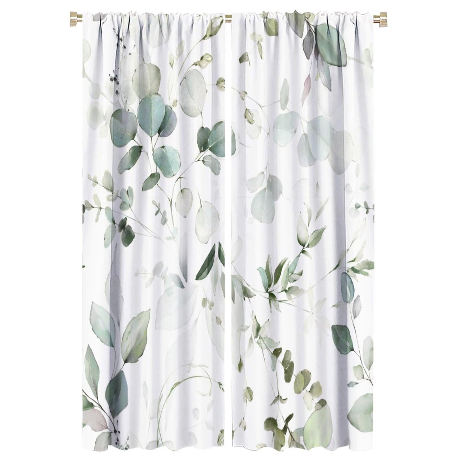 Eucalyptus Curtains Green Leaves Branches Spring Botanical Blackout Print Rod Pocket Window Drapes for Bedroom Living Room 42x63in