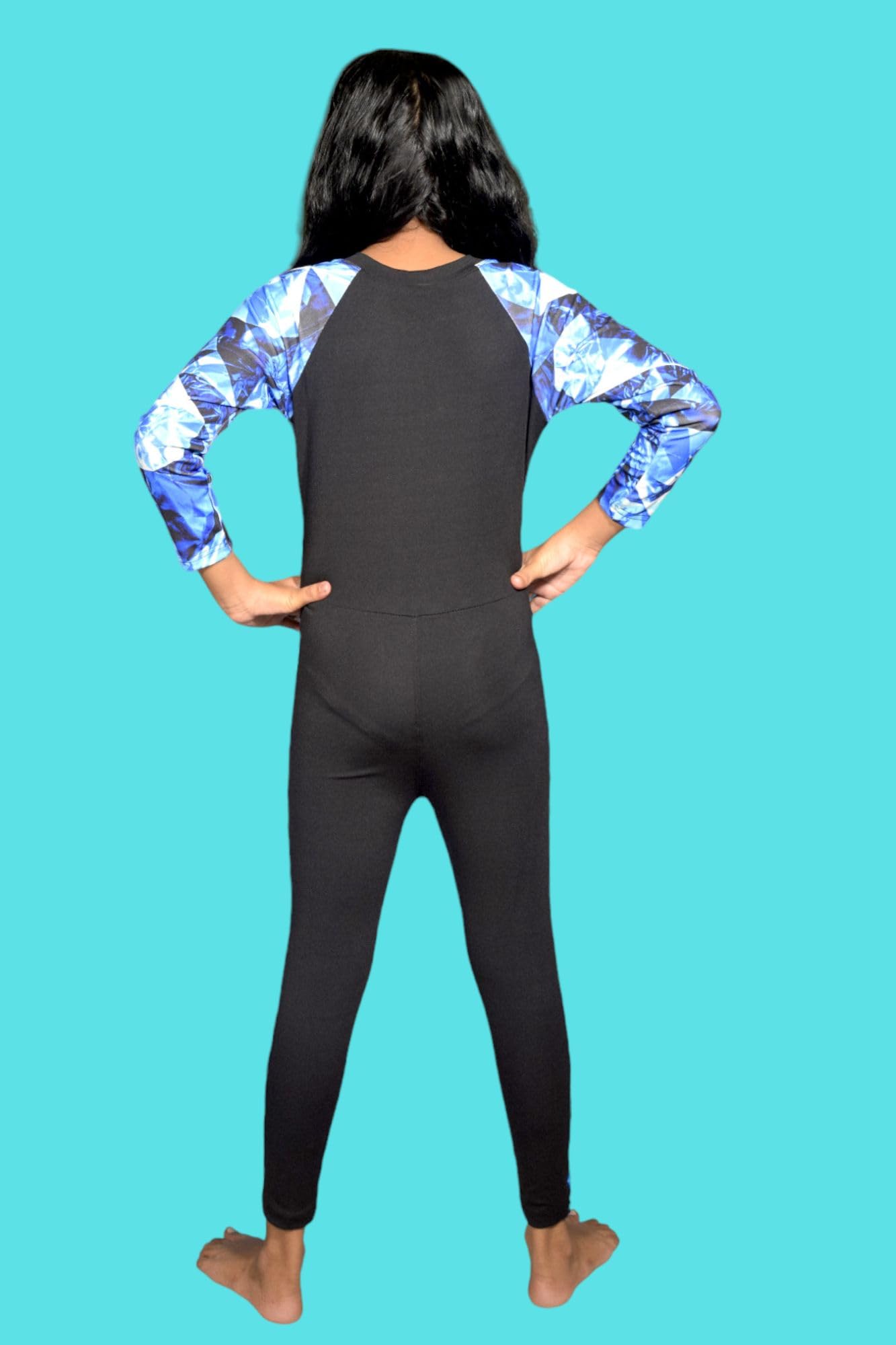 Aqua Holic Spandex Girls Full Swimsuit| Stylish & Comfortable, Attractive Design, Multi-Purpose, Long-Lasting | Ideal for Casual Outing(BlueDimond) 30 Black 1