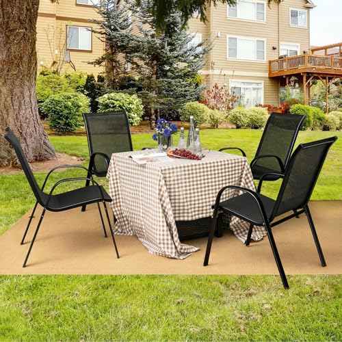Image of Giantex Patio Chairs Set of 2, Stackable Outdoor Dining Chairs with Breathable & Quick-Dry Fabric & Armrests for All Weather, Lawn, Backyard, Poolside,Porch, Deck, 330 LBS Capacity (Black)