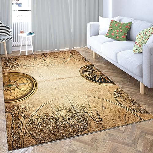 Srigzcaly Bunte Teppich rutschfeste 160x230 cm - Vintage Nautischer Kompass Dekor Teppich, Für...