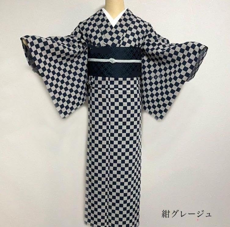 □最高級しじら織浴衣 麻の葉紺□反物染め抜きの抜染□着物着用可