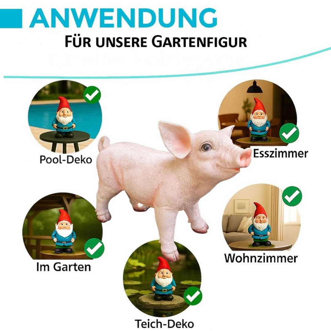 Figurine de jardin en forme de tête de cochon debout - 23 cm - Figurine de porcelet pour le jardin - Décoration résistante aux intempéries