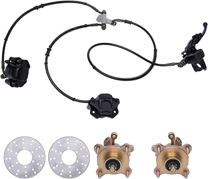 Front Steering 4 Stud Wheel Hub Disc Brake Assembly, ATV Front Wheel Hub+ Steering Knuckle Spindle+Brake Caliper+ 2 pcs Disc Rotor For 125cc 150cc 200cc 250cc ATV Go kart Quad Dirt Bike