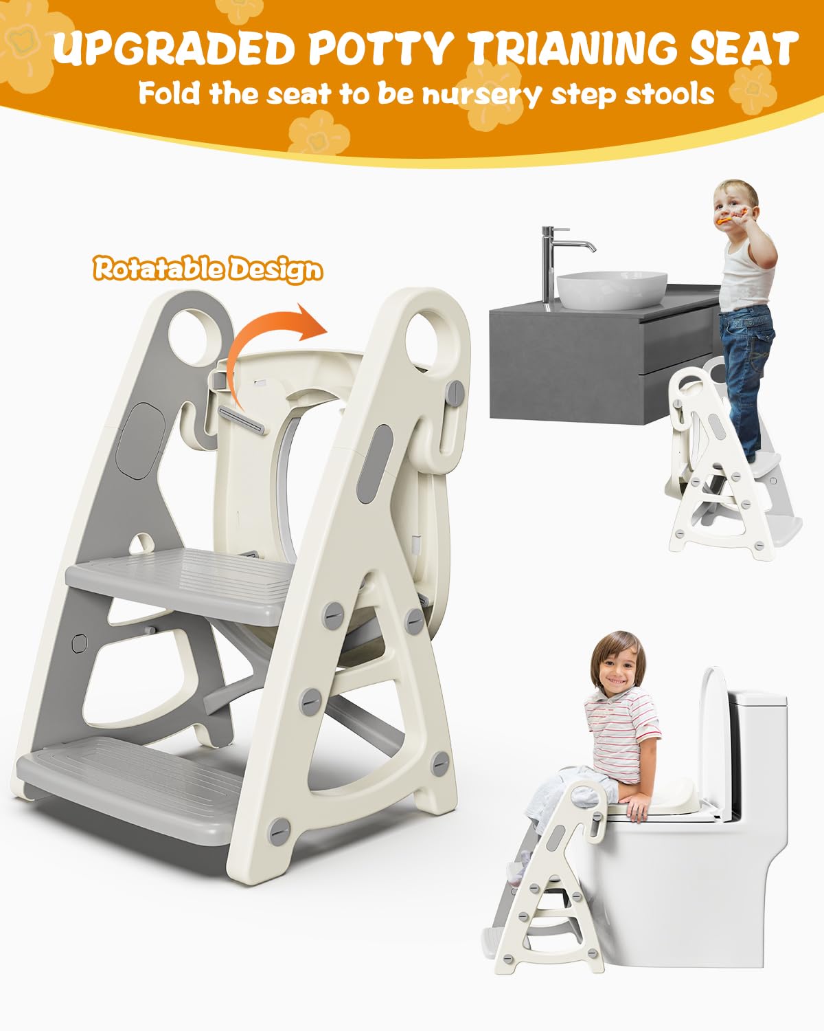 Toiletbril voor kinderen met trap, geüpgraded wc-opzetstuk voor kinderen, voor jongens en meisjes, 2-in-1 toilettrainer met trap, in hoogte