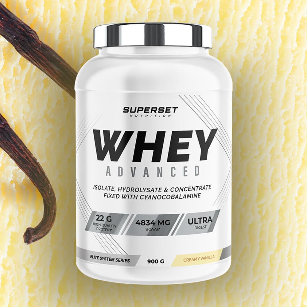 Superset Nutrition | 100% Whey Proteine Advanced (900g) | Whey protéine | Protéine à assimilation optimisée - Vanille Crémeuse