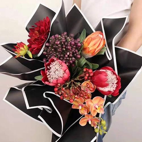 Miniatura 4 de BBJ WRAPS Papel de regalo de flores coreanas, papel de regalo negro mate, para suministros de floristería, 23.6 x 23.6 pulgadas, 20 hojas
