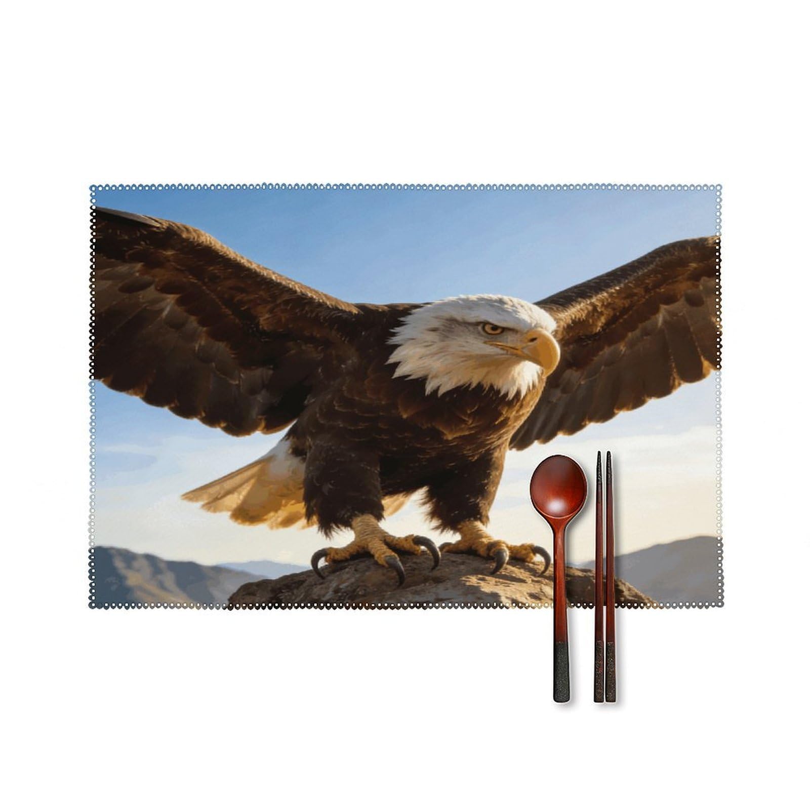 Khauerbc Style Fierce Eagle And National Flag Placemats Set Of 6,Decorating The Dining Table，Canvas Washable Table Mats，Wipe Clean Anti Slip Dining Table Place Mats For Party Kitchen Dining Decoration