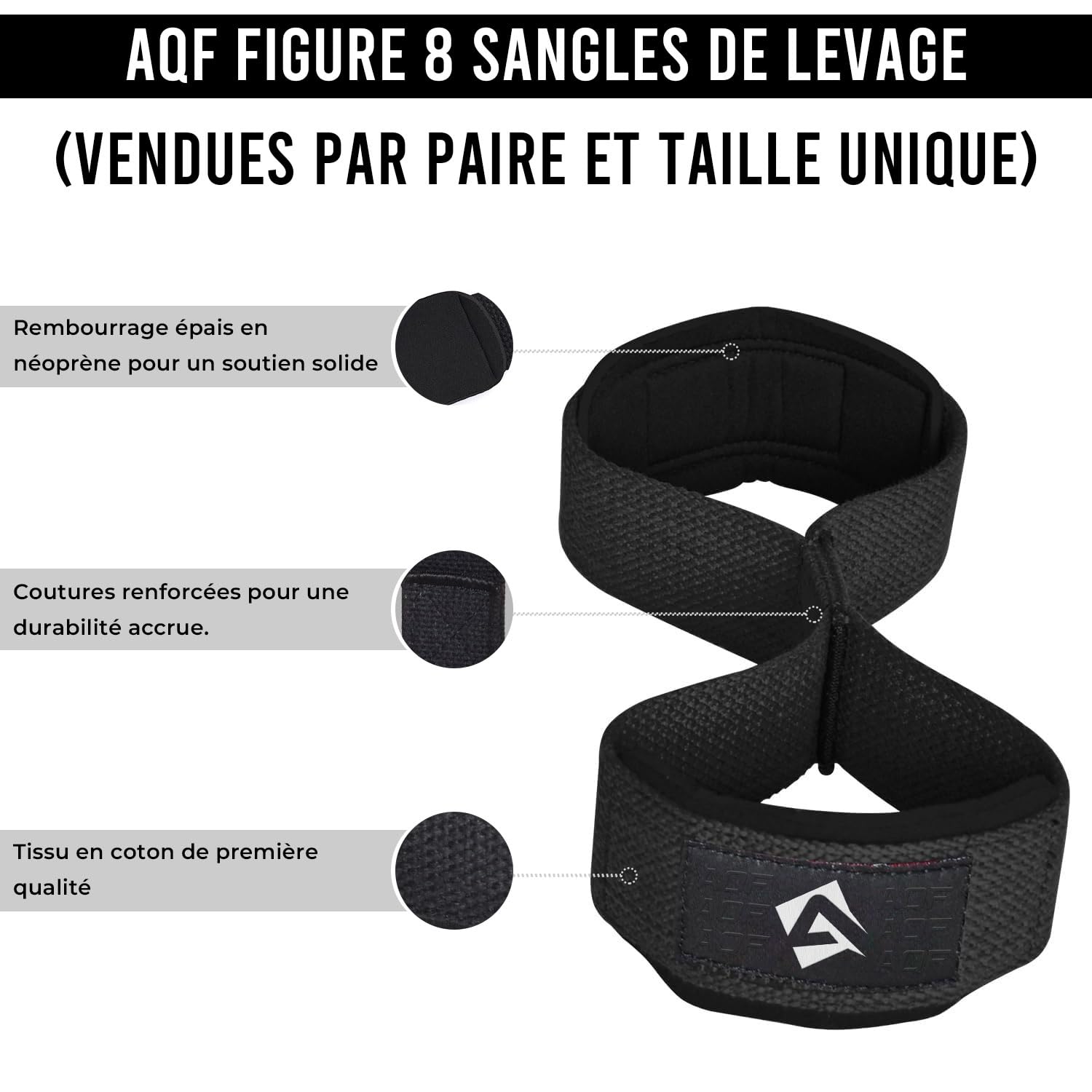 AQF Figure 8 Sangle de Tirage Musculation – Straps Poignet Rembourrés en Néoprène pour Homme Femme, Sangles de Levage Deadlift, Powerlifting, Haltérophilie, Entraînement Fitness Maison
