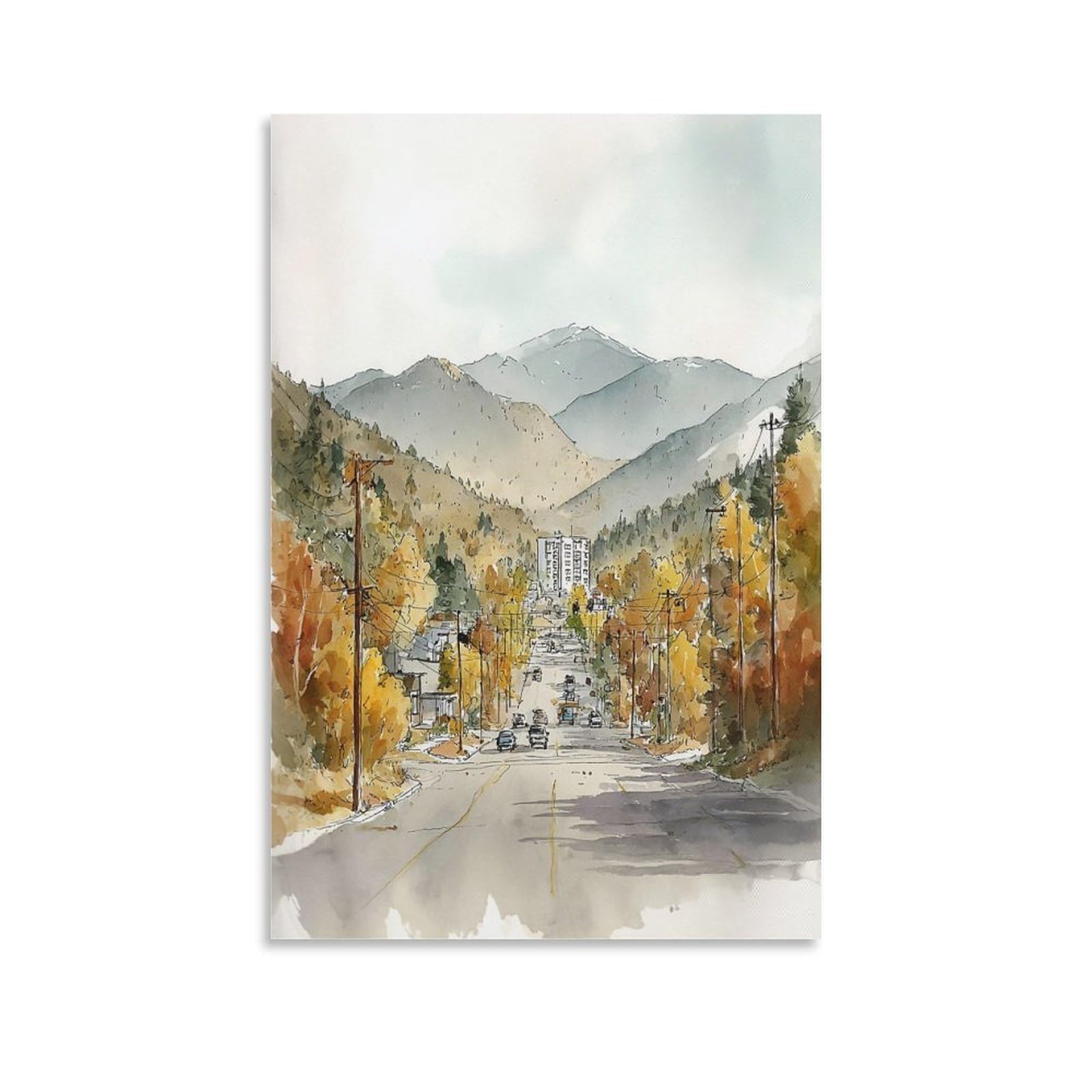XWYMXZ Flagstaff Arizona Watercolor Art Print Scenic Travel Poster 24x36inch(60x90cm) Vintage Watercolor Canvas Art