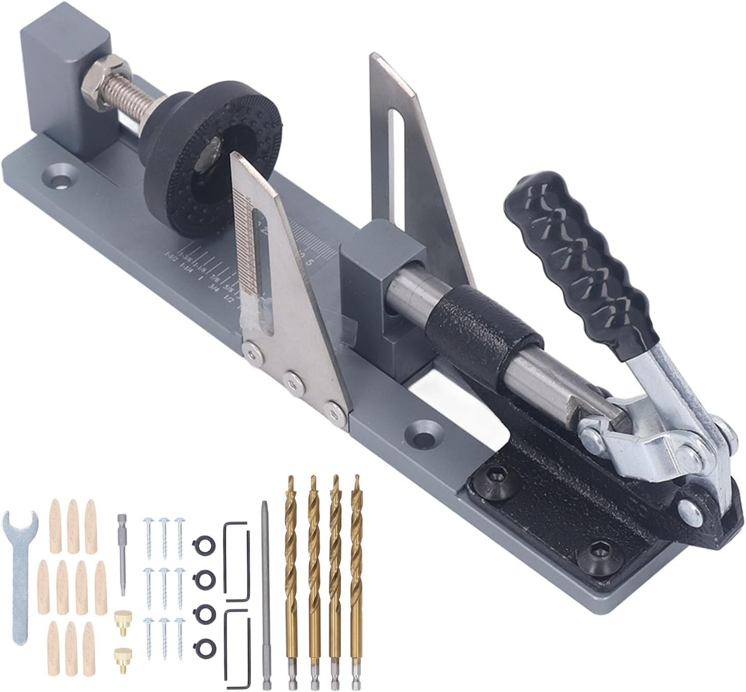 Pilipane Professional Pocket Hole Jig Kit All Metal Aluminum Alloy Pocket Screw Jig Woodworking Hole Drill Guide Tool for Home and Construction Site 26.3x6cm 2095g 40 Accessories