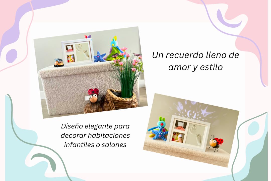 Lahia Marco de arcilla para huellas bebe recien nacido con espacio para fotos, kit completo para crear huella bebe, recuerdo personalizado y elegante, regalo ideal para baby shower y nuevos padres
