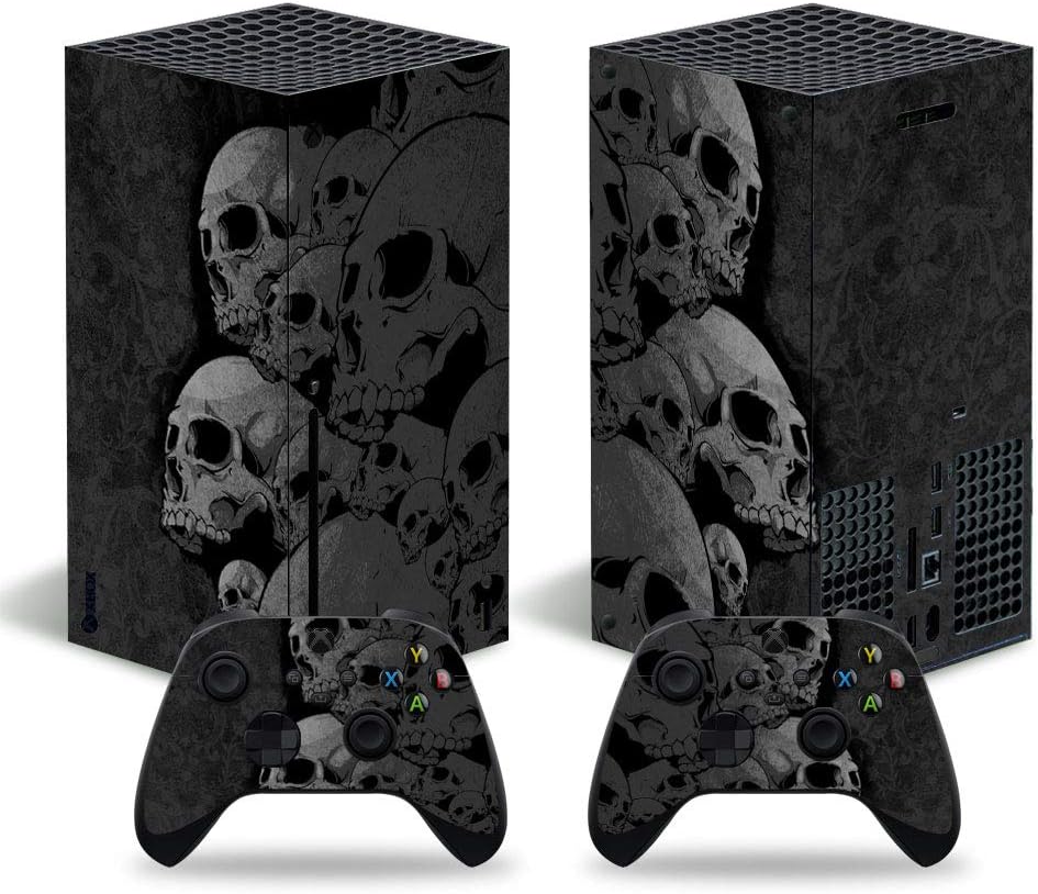 Full Body Vinyl Skin Decal Sticker Cover for Series X Console & Controllers - Black Skulls