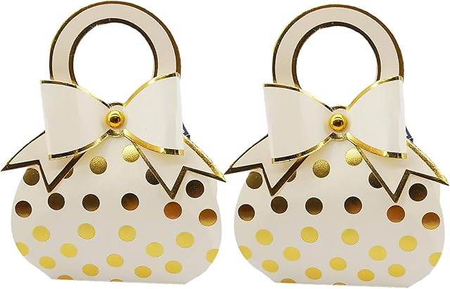 Allbusky 50PCS Portable Paper Candy Boxes, Sweet Wedding Favour Boxes, Handbag Shape Party Gift Bags, Paper Treat Boxes, Party Packs Party Decorations,Beige,6.5x3.5x13cm