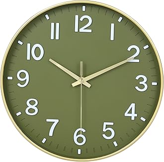 HZDHCLH Wall Clocks Battery Operated,Wall Clock Green Gold,8 inch Wall Clock Silent Non Ticking Modern 3D Numbers for Kitchen Bedroom Living Room Office Classroom Decor