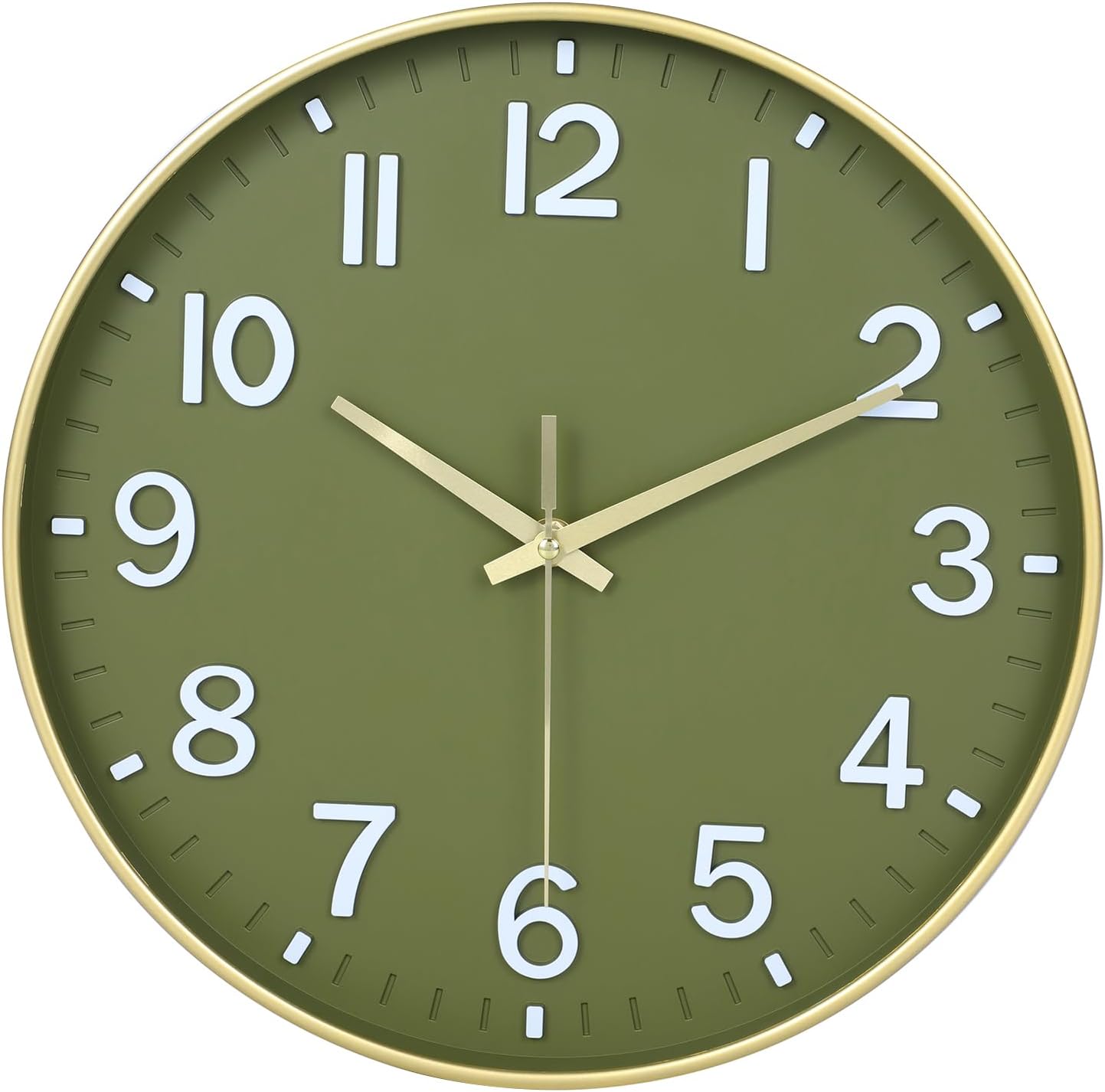 HZDHCLH Wall Clocks Battery Operated,Wall Clock Green Gold,12 inch Wall Clock Silent Non Ticking Modern 3D Numbers for Kitchen Bedroom Living Room Office Classroom Decor
