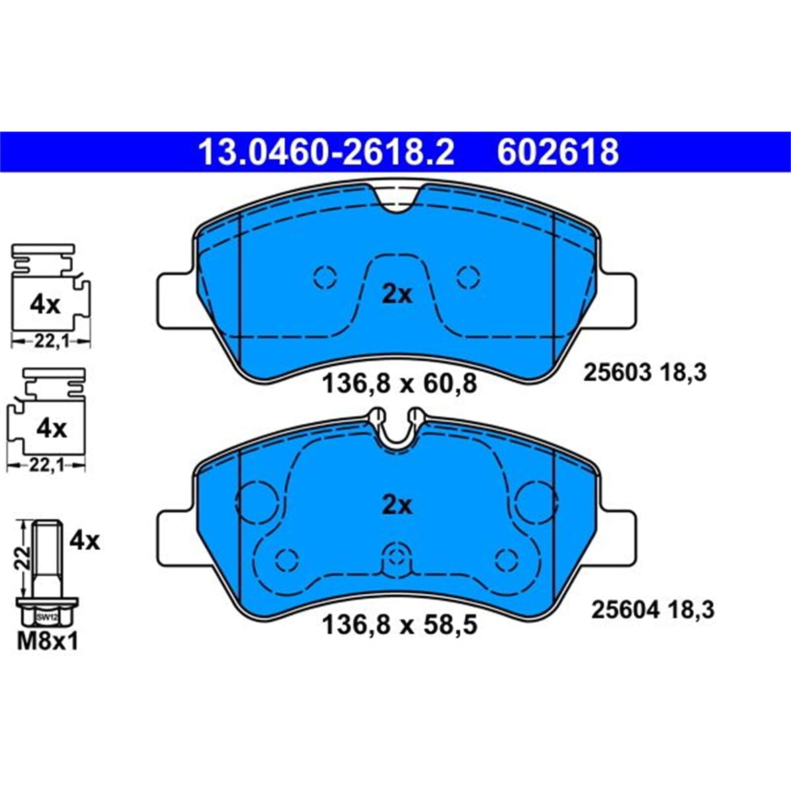 ATE Bremsscheiben + Beläge hinten | 24.0116-0236.1 + 13.0460-2618.2 passend für Tourneo Transit Custom