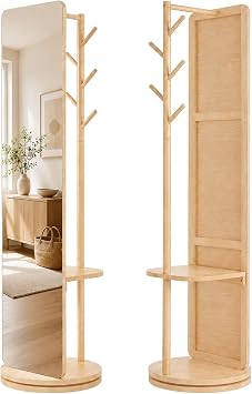 69" x 19" Rotating Full Length Mirror with Coat Rack Storage