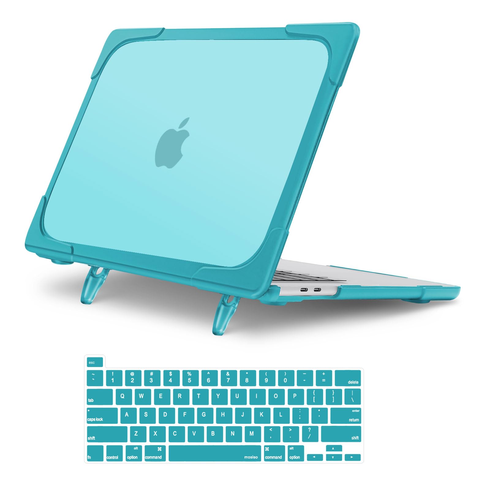 MOSISO Compatible with MacBook Pro 13 inch Case 2025 2024 2023 2022 2021 2020 M2 M1 A2338 A2289 A2251, Protective Heavy Duty Plastic Hard Shell Case with Fold Kickstand & Keyboard Cover, Turquoise