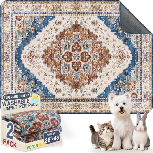 Image of Washable Pee Pads for Dogs, Reusable Puppy Potty Training Pads, Ultra-Absorbent Thick Waterproof Leak-Proof Non-Slip Pads & Mat for Crate, Playpen, Floor, Whelping & Housebreaking , 2 Pack 36 inchx48 inch