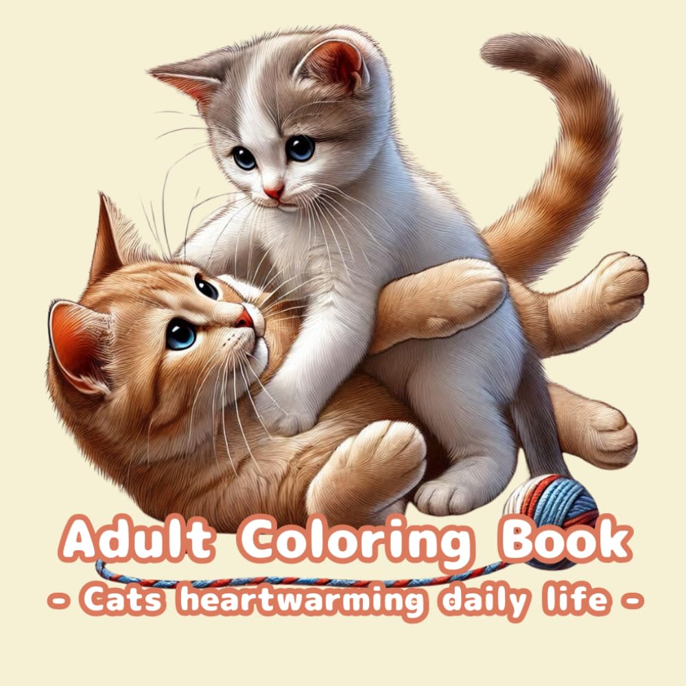 Adult Coloring Book -Cats heartwarming daily life-: Relieves stress, activates the brain and improves concentration