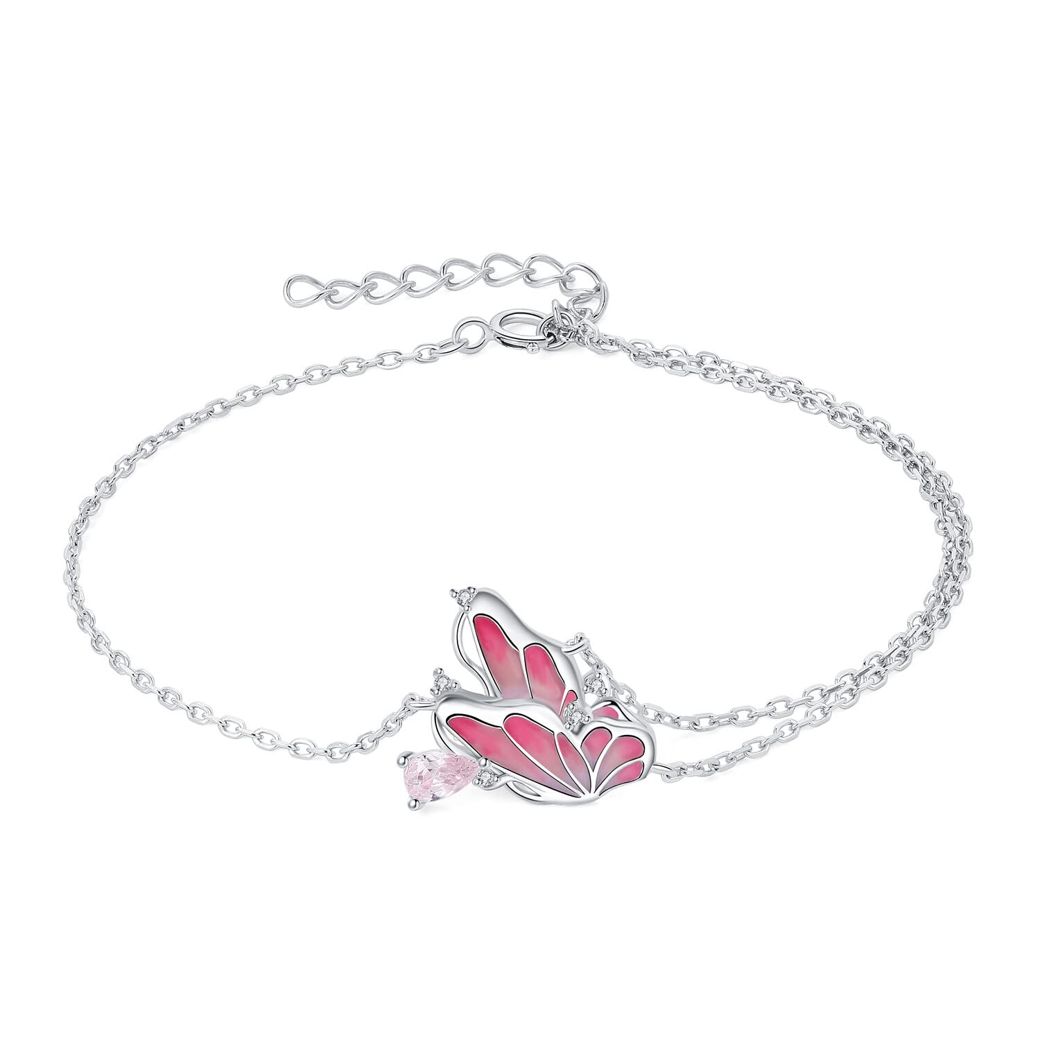 JewelryPalaceAlas Voladoras Ajustable Pulsera Mujer Plata, Mariposa Pulsera Niña de Esmalte con Circonita Rosa, Brazalete Mujer Plata de Ley 925 Rosa Degradado Piedra Preciosa, Conjunto Joyas Mujer