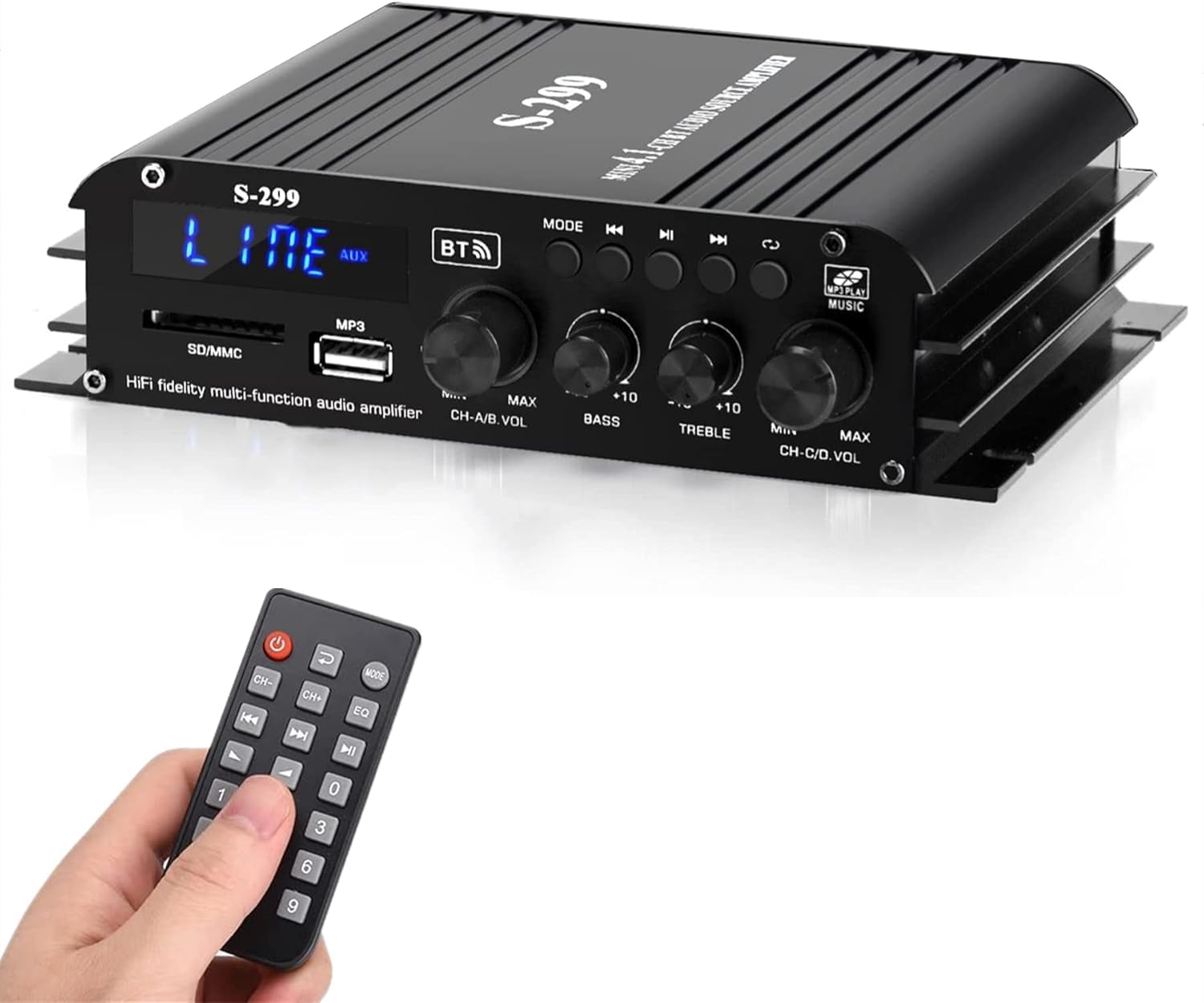 1600W Amplificateur hifi Bluetooth 5.0, 40W x 4 +Caisson de basses actif | 4,1 CH Ampli Voiture Home Cinema Amplificateur de son Avec TF/USB Récepteur pour Mobile Maison Chambre