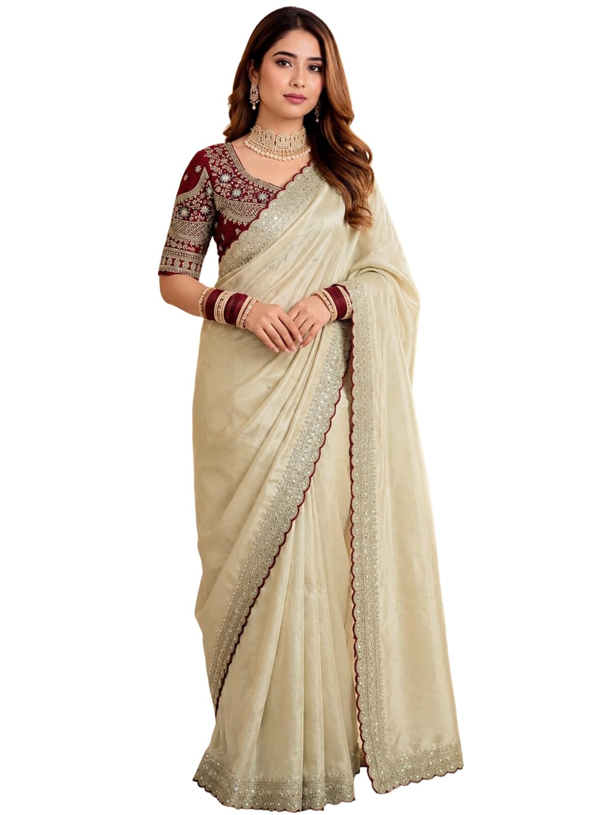satrani Women's Sequins Embroidered Silk Saree with Unstitched Blouse-picture-26