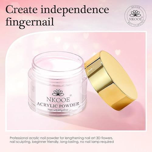Miniatura 6 de NKOOE Juego de polvo acrílico rosa de 2 onzas, polímero de uñas de alta capacidad de 2.12 oz, sin necesidad de brillar la luz, manicura francesa,