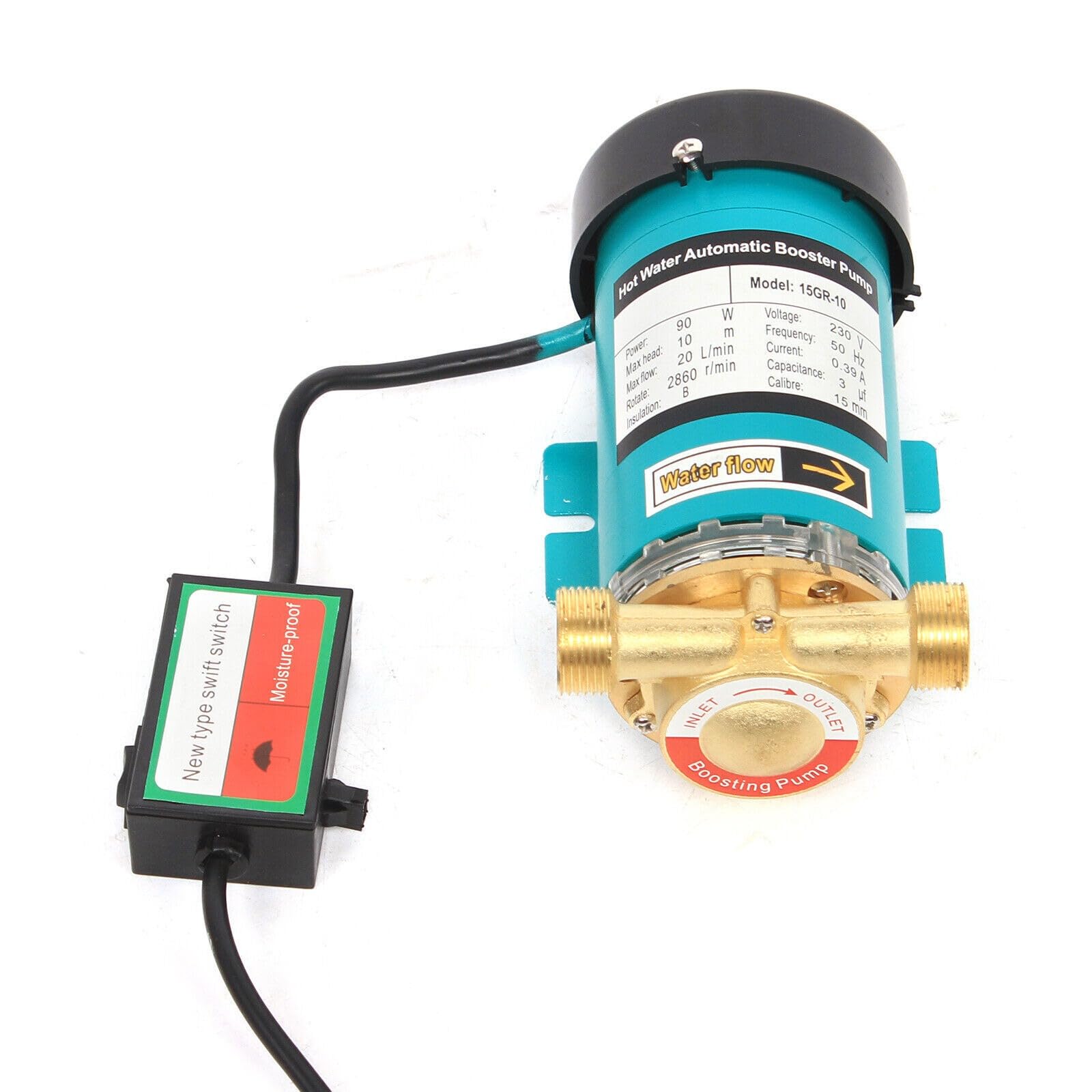 Pompe à eau chaude 120 W - Pompe à pression - Pompe de jardin électrique - 220 V - Pour douches, robinets, machines à laver, chaudières et tuyaux d'arrosage - Tête maximale de 15 m - Contrôle