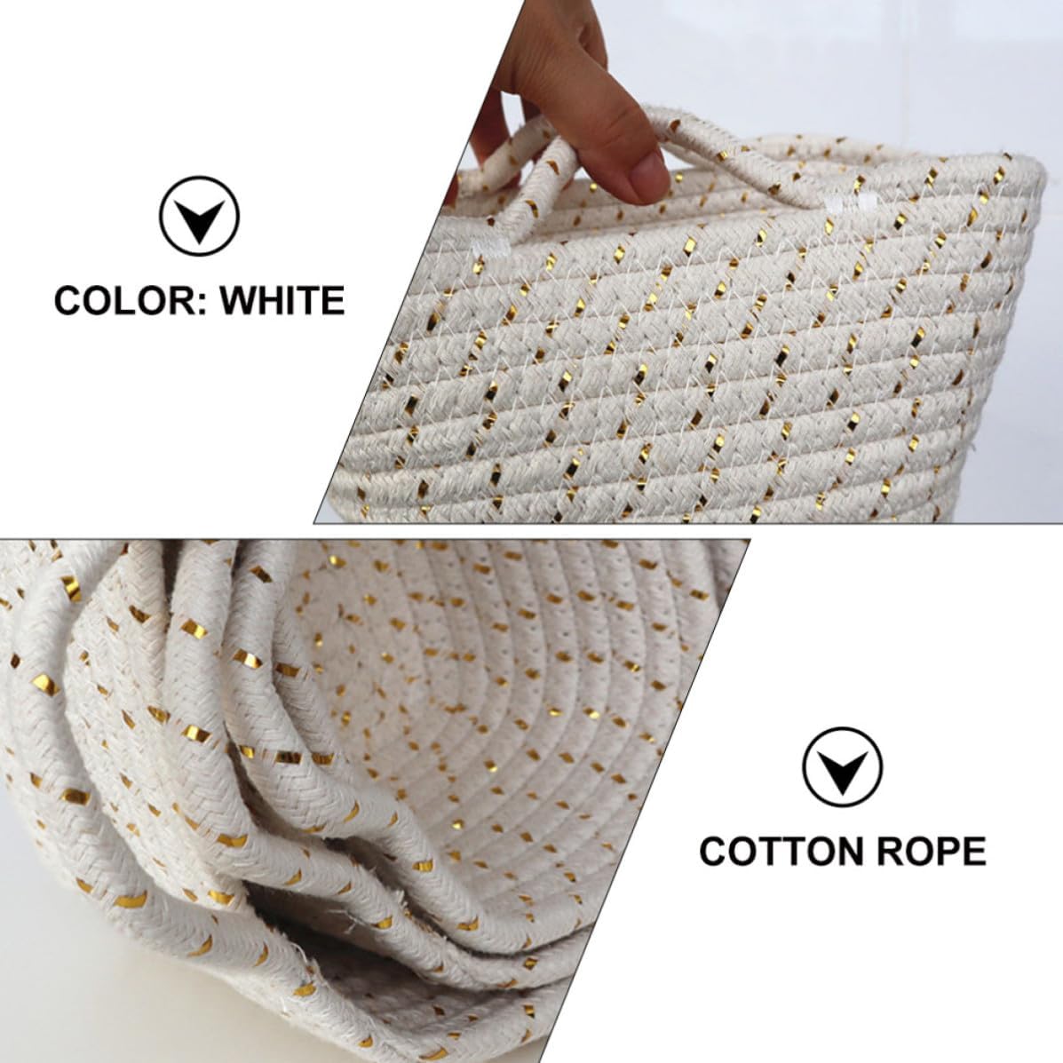 Storage Basket for Organizing Items Hand Sewn Cotton Rope White