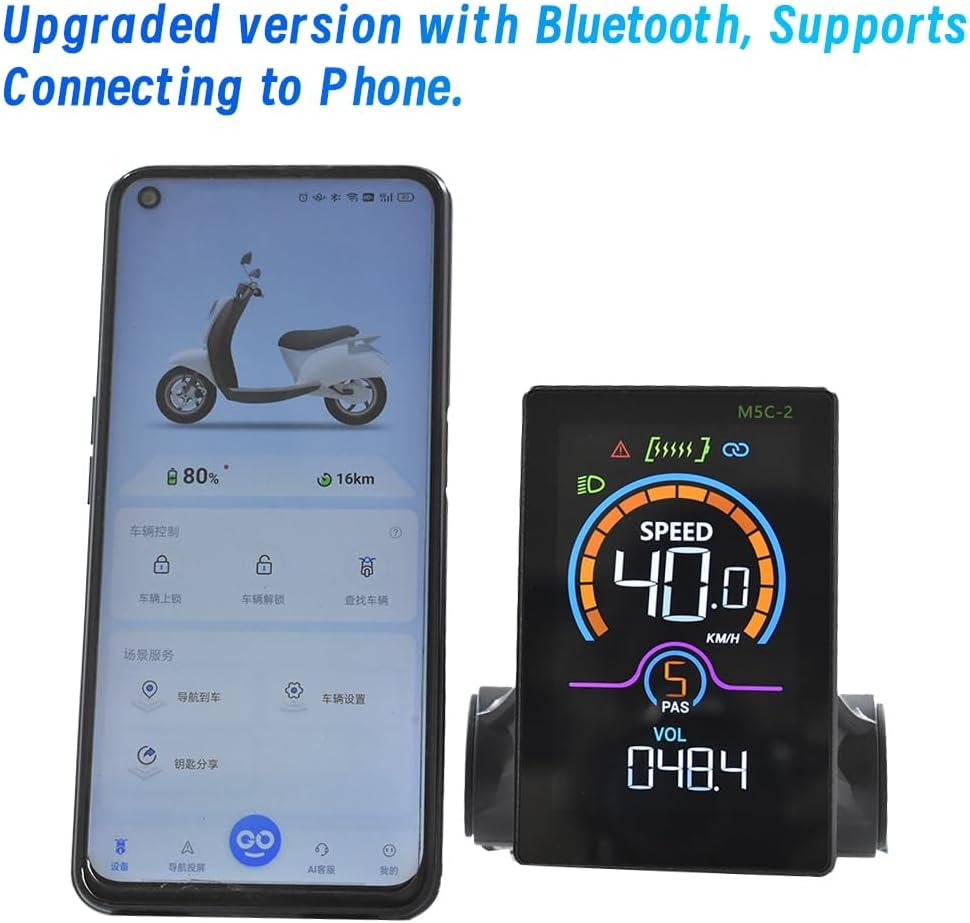 M5C-2 E-Bike Bluetooth LCDディスプレイ、マウンテン電動自転車用のスピードメーターLCDパネルUART、6P