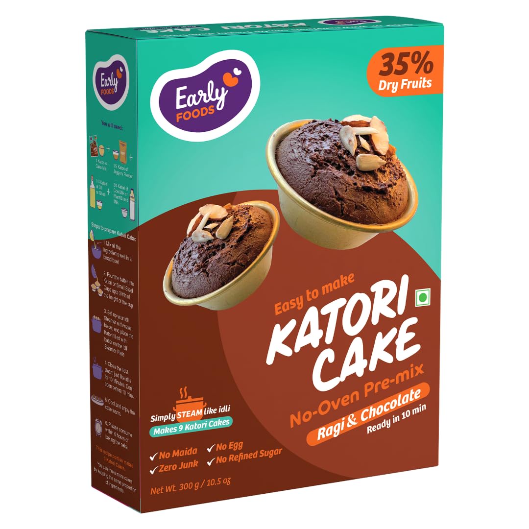 Early Foods : Ragi & Choco Katori Cake Mix | Instant Ragi Cake Mix | No Maida or Refined Sugar Free Cake Mix | Chocolate Cake Mix | Eggless Cake Mix | No Oven or Microwave, Steamer Cake Mix 300 gms (B0D984376L) Amazon Price History, Amazon Price Tracker