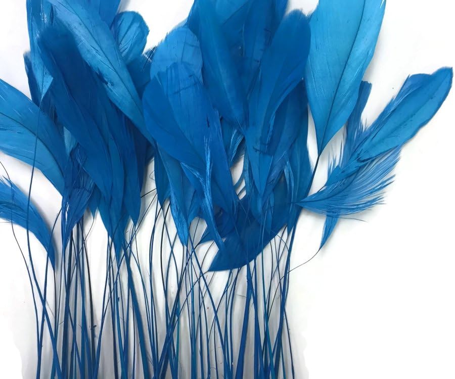 Moonlight Feather | 1 Dozen - Turquoise Blue Stripped Rooster Coque Tail Feathers Craft Costume Supply