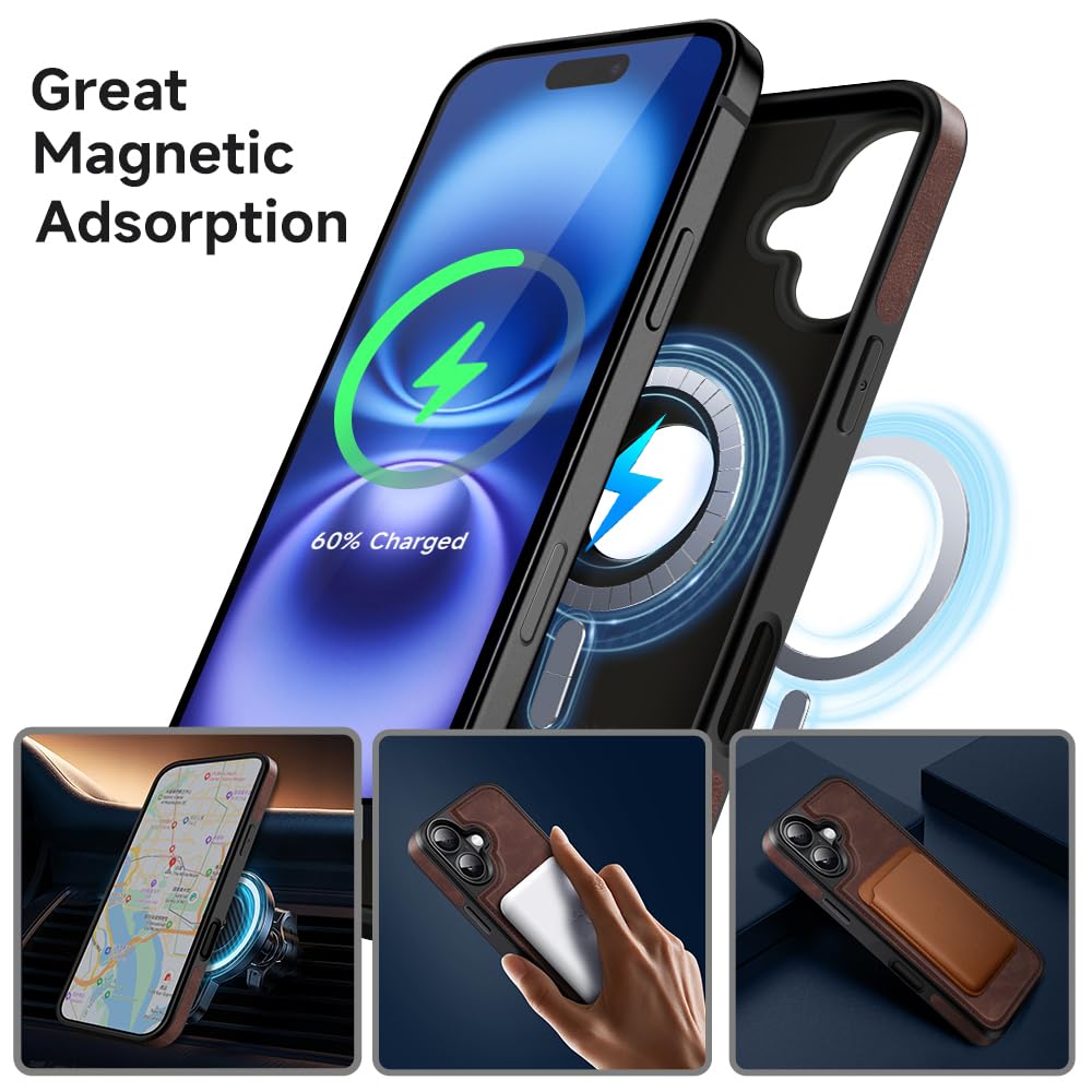 MOBESV Custodia IPhone 16 Plus 2-in-1 Pelle Con Portafoglio E Supporto – Magnetica Per MagSafe – Blu Reale