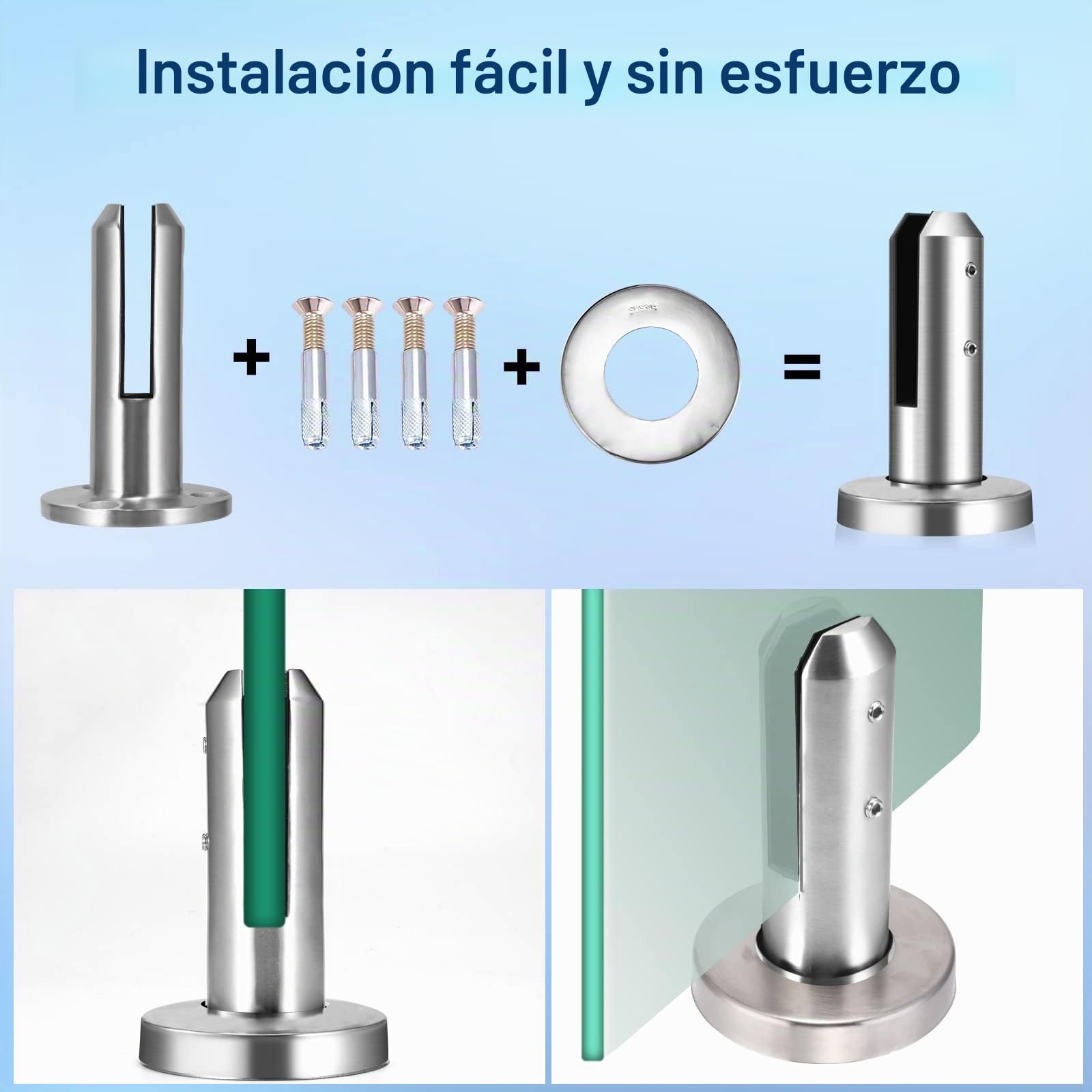 Abrazadera de cristal, 304 para piscina abrazadera de cristal inoxidable abrazadera para valla cristal de 8 a 12 mm suelo de valla de cristal para casa escaleras baño balcón 3,9 x 3,9 x 6,7 pulgadas