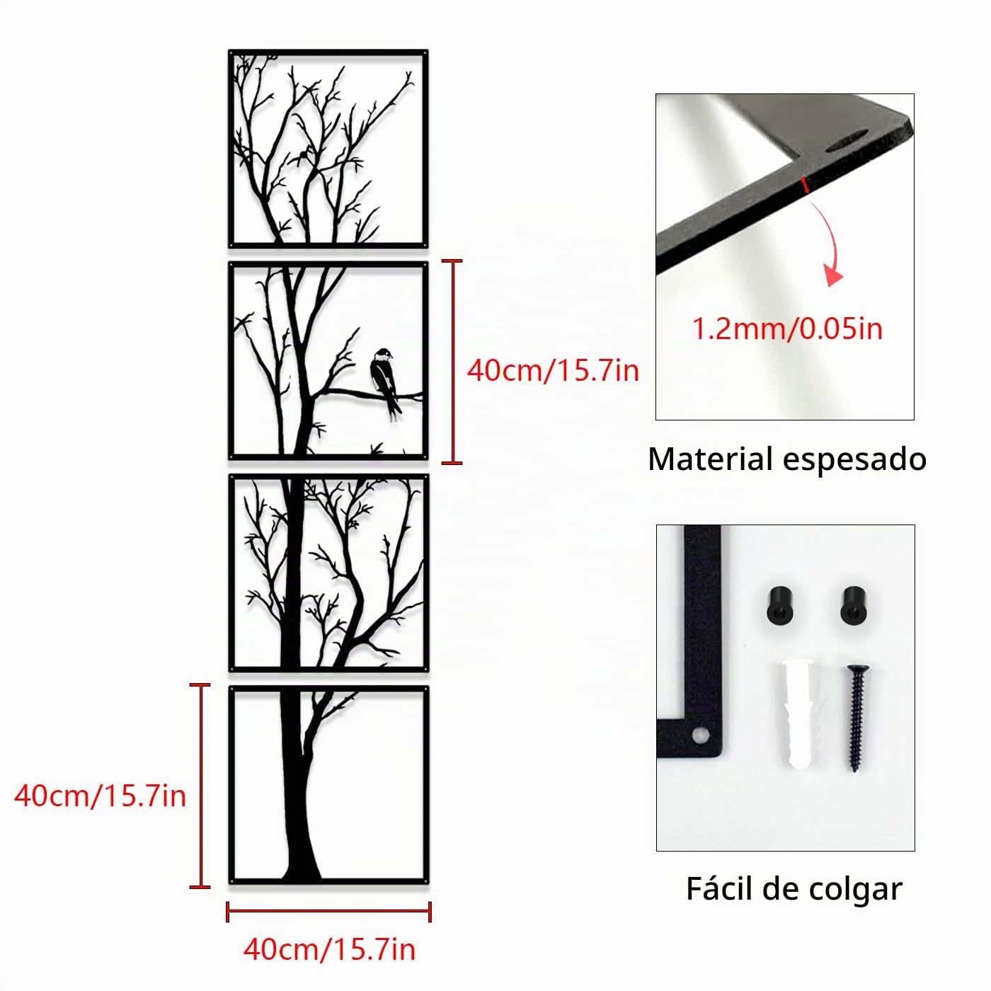 Pduoduo Decoración de pared de árbol, arte de metal para colgar en la pared, juego de 4 piezas, decoración de pared de ramas de metal grandes para el hogar, jardín, sala de estar