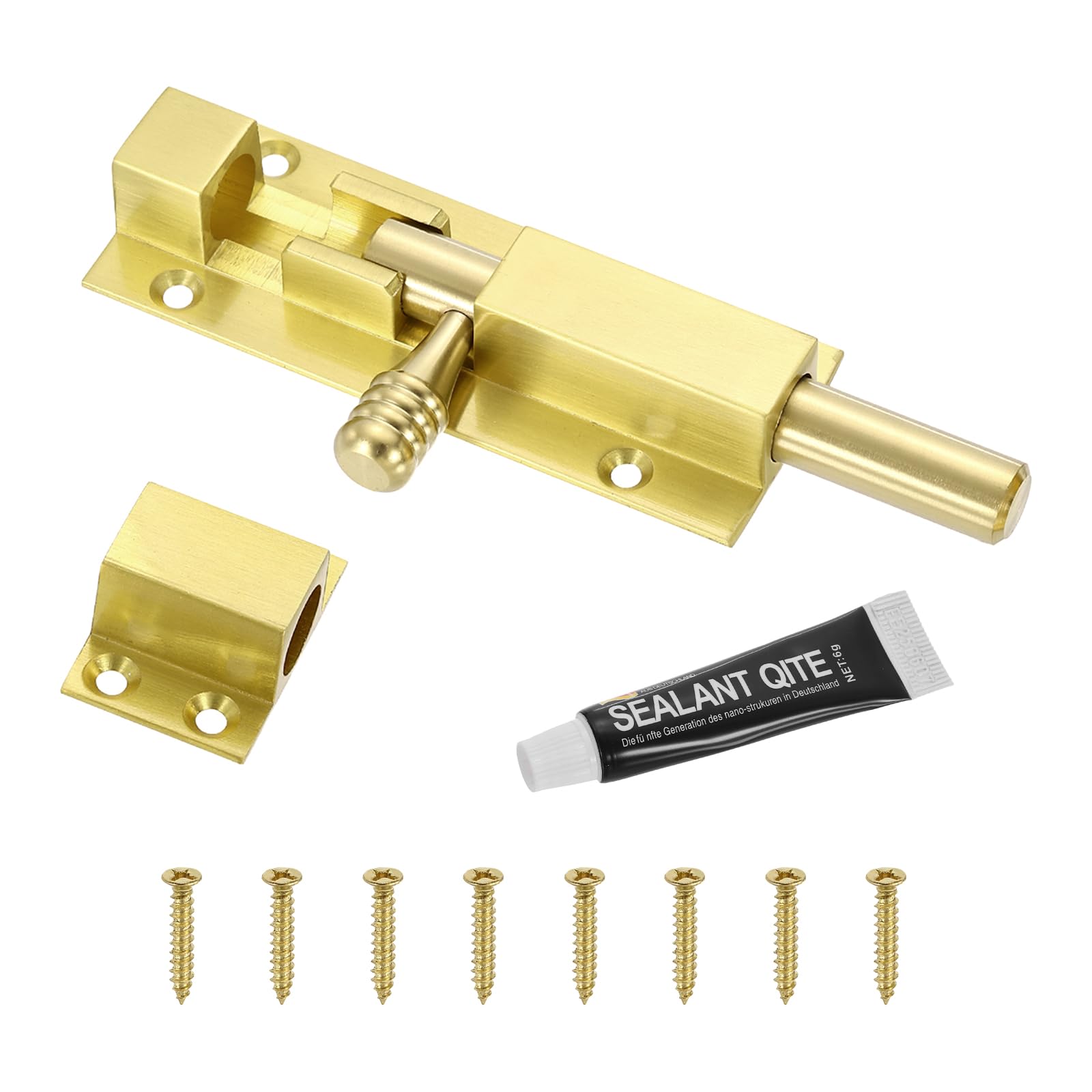 sourcing map Barrel Bolt Latch, 4 Inch Stainless Steel Door Security Slide Latch Locks with Screws, Sliding Bolt Locks for Barn Doors, Cabinets, Patio Doors, Gold