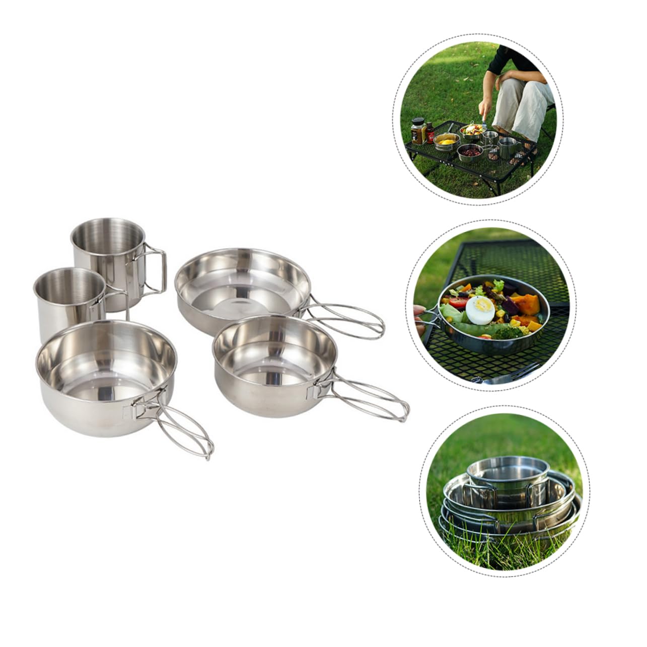 BESPORTBLE 1 Ensemble De 5 Casseroles À Revêtement Bols Poêles Unité De Cuisine De Camping Conteneurs De Préparation De Repas Cuisinière Pliable Réutilisable Bouilloire De Camping